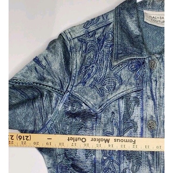 Flashback Couture Shiny Jean Jacket Small Embroidered Sequin Country Western - Picture 8 of 13
